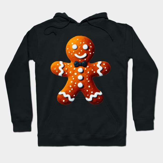 Fancy Gingerbread Man - Gingerbread Cookie with a Bow Tie - Oil Painting Graphic Art - No Outline Hoodie by Star Fragment Designs